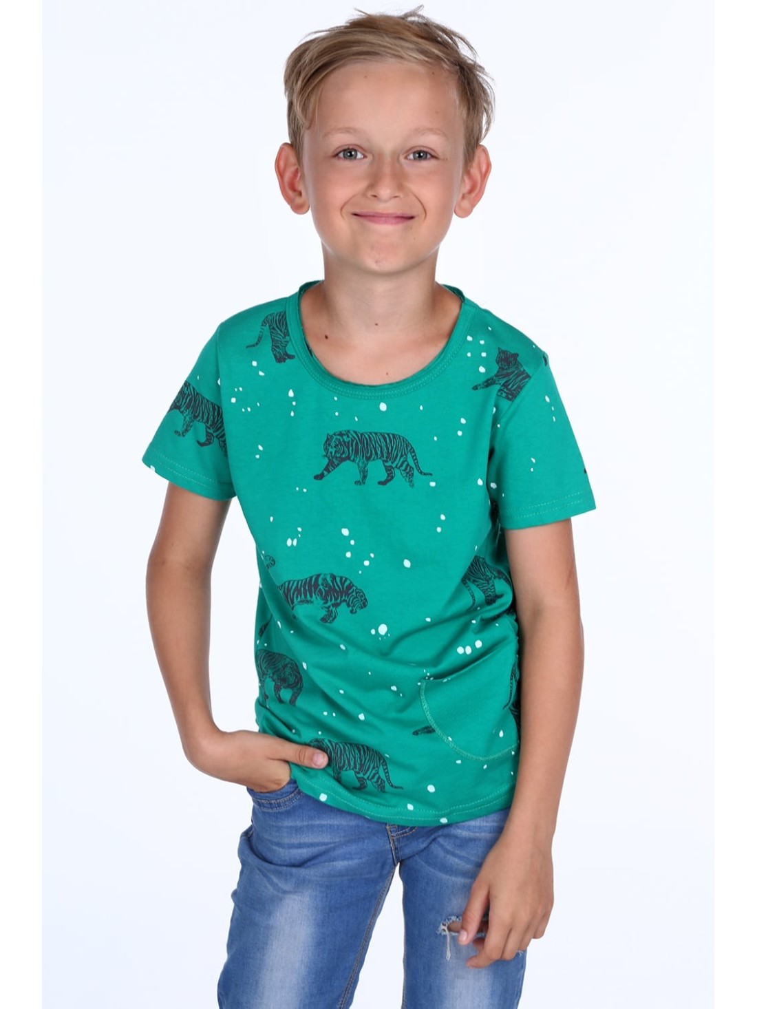 Jungen-T-Shirt mit Tigern, grün NDZ4504 – Online-Shop – Boutique